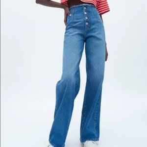 ZARA WOMAN FADED JEANS Z1975 HIGH RISE WIDE LEG 40